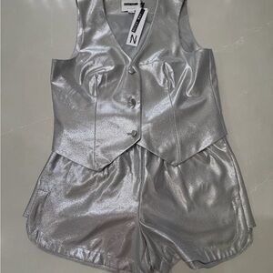 NWT Noisy May Silver Shimmer Vest and Shorts, Large